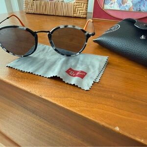 Ray-Ban Round Tortoise Frame Sunglasses with Brown Lenses and Orange Temples